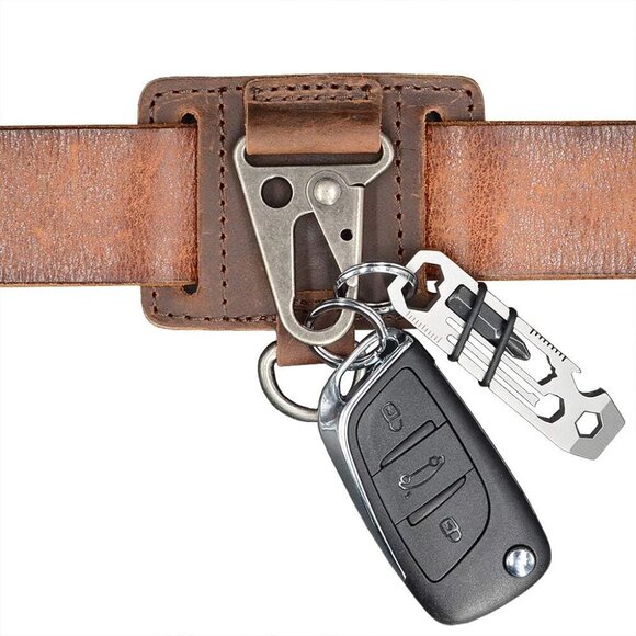 EDC Leather Key Ring Keychain Holder Belt Loop, Heavy Duty Belt Clip Key Fob Hol - Picture 1 of 7